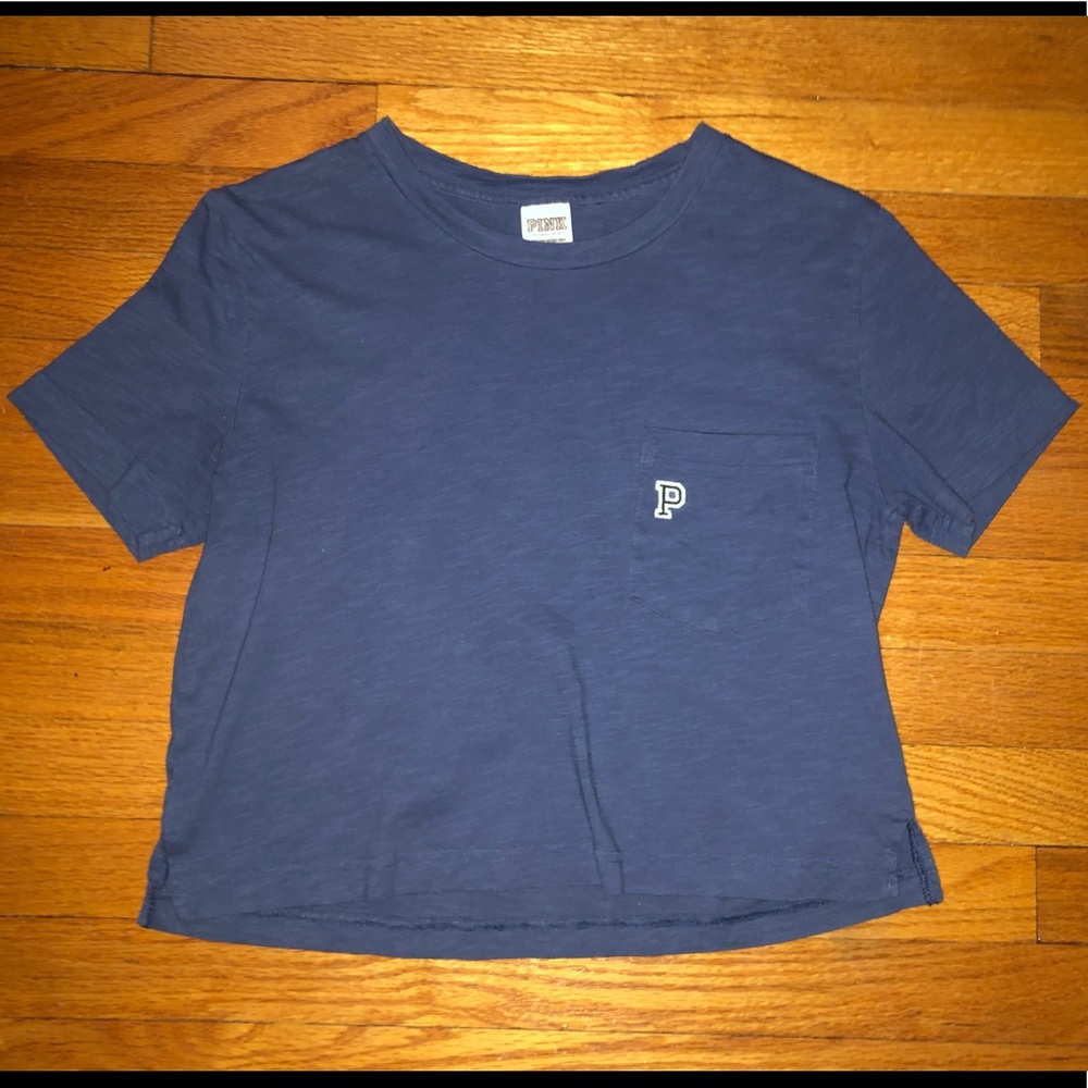 PINK Victoria's Secret Campus Blue Cropped T Shirt